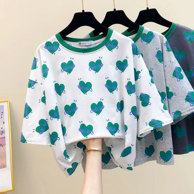 Heart Printing Short Sleeved T-shirt Female 2021 Summer Fashion All-Matching Loose Top T Shirt for Women
Heart Printing Short Sleeved T-shirt Female 2021 Summer Fashion All-Matching Loose Top T Shirt for Women