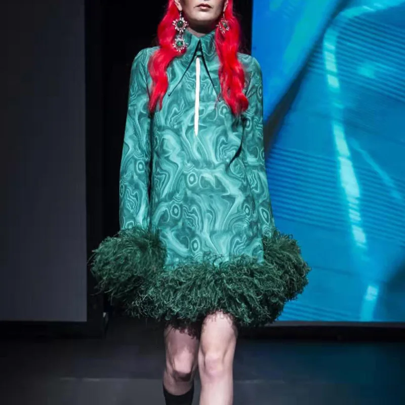 women s printed New feather hem panel slim long sleeve personalized shirt dress
women s printed New feather hem panel slim long sleeve personalized shirt dress