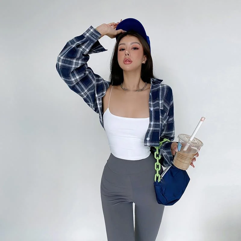 Loose Plaid Button Up Designer Collared Long Sleeve Shirt Women Short Plaid Blouse Korean Casual Autumn Tops Kawaii Clothes SH5
Loose Plaid Button Up Designer Collared Long Sleeve Shirt Women Short Plaid Blouse Korean Casual Autumn Tops Kawaii Clothes SH5
