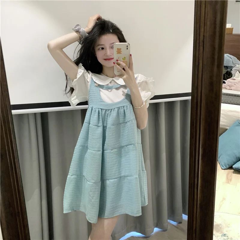 Hong Kong Style Blue French Style Puffy Suspender Dress for Women Summer First Love Sweet Two-Piece Set Peter Pan Collar White
Hong Kong Style Blue French Style Puffy Suspender Dress for Women Summer First Love Sweet Two-Piece Set Peter Pan Collar White