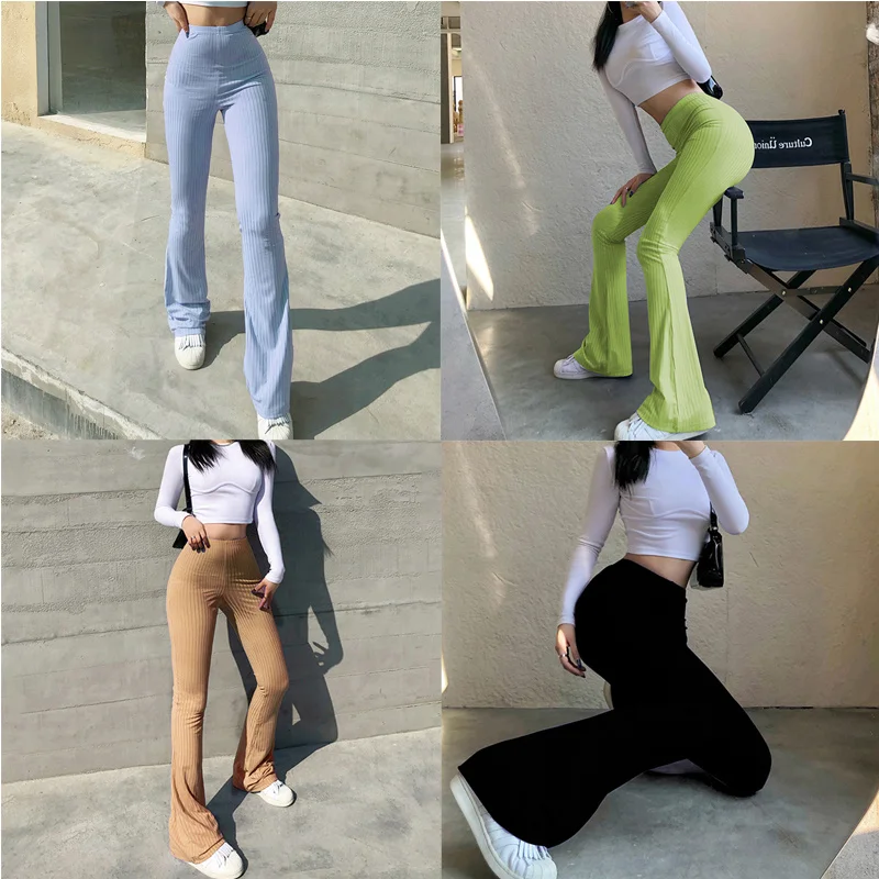 ZOVSV Skinny Elastic Flare Pants Women Casual High Waist Long Trousers Laides Purple Ribbed Sweatpants Summer Streetwear 
ZOVSV Skinny Elastic Flare Pants Women Casual High Waist Long Trousers Laides Purple Ribbed Sweatpants Summer Streetwear