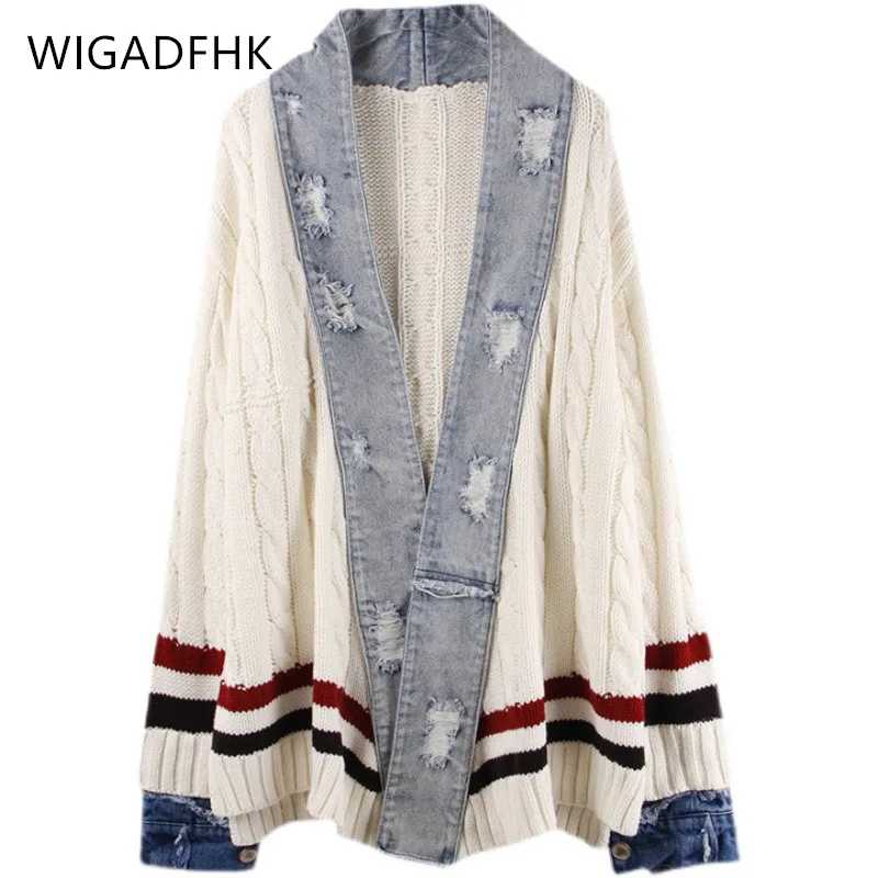Vintage Knitted Cardigan Sweater Women Patchwork Denim Coat V Neck Long Sleeve Knitwear Casual Loose Outwear Female Tops Winter
Vintage Knitted Cardigan Sweater Women Patchwork Denim Coat V Neck Long Sleeve Knitwear Casual Loose Outwear Female Tops Winter