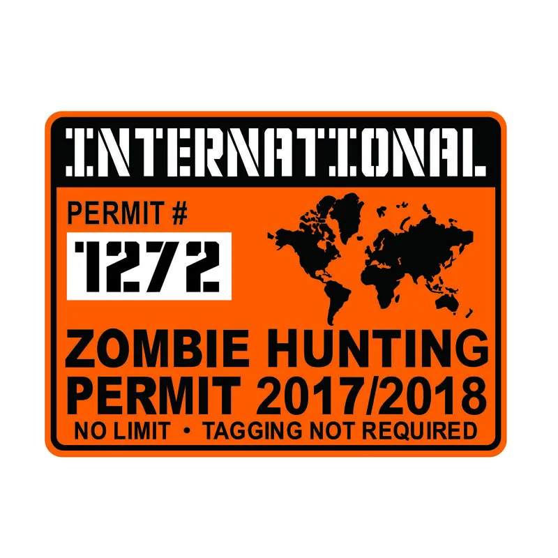 

Reflective Car Stickers and Decals International ZOMBIE Hunting Permit Rear Windshield Bumper Window Accessories KK16*12cm