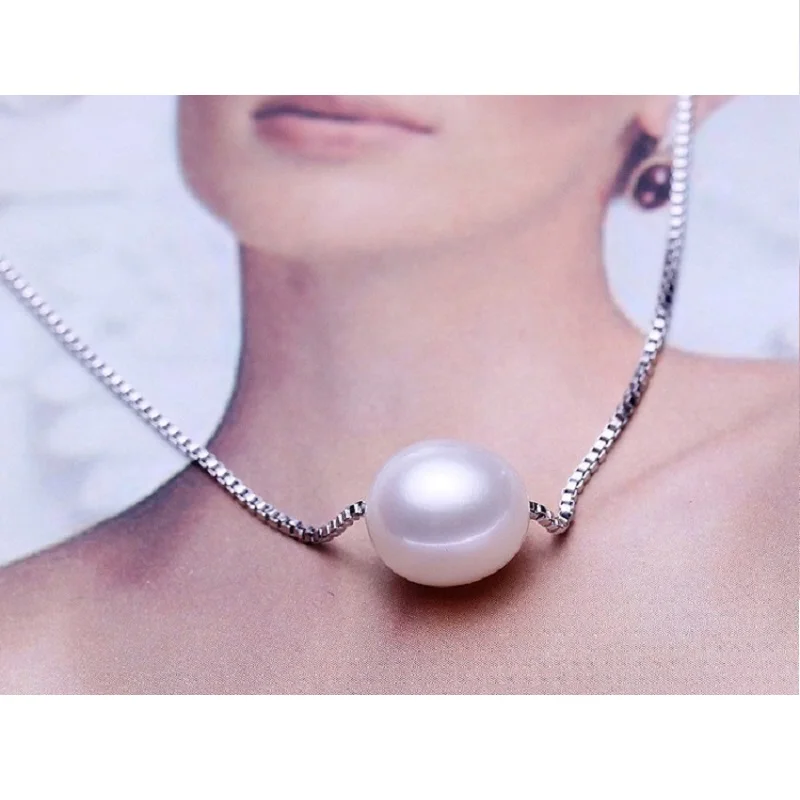 925 Sterling Silver Necklace 8-9mm Genuine Natural Freshwater Pearl Pendant Necklaces For Women Jewelry Fashion Gift | Украшения и