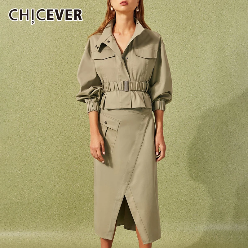 CHICEVER стиль сафари женские костюмы воротник с лацканами фонарь пиджак оборкой