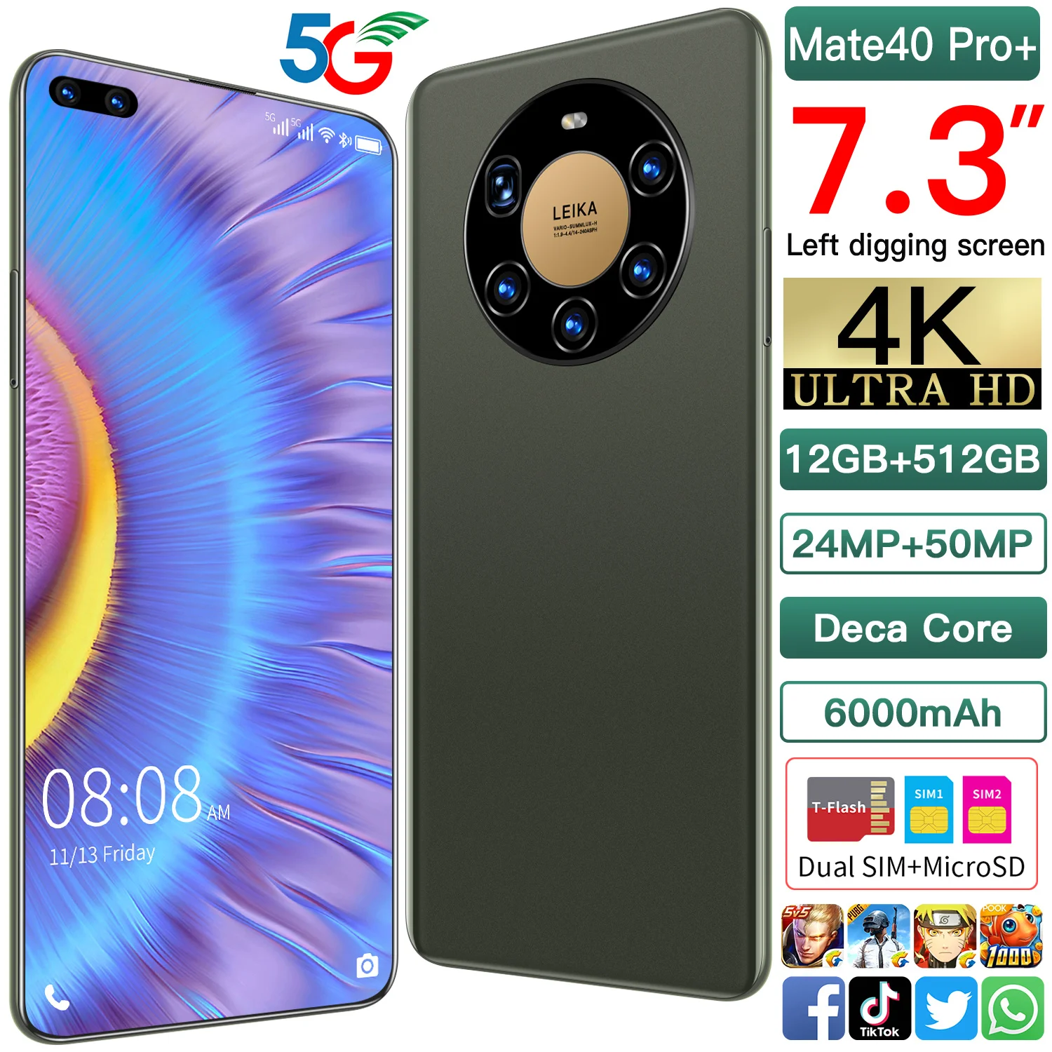Factory Direct Sales Mate40 Pro Global Version Smartphone 7.3 Inch 6000mAh 12GB 512GB Snapdragon 888 24MP 50MP Camera Face ID
Factory Direct Sales Mate40 Pro Global Version Smartphone 7.3 Inch 6000mAh 12GB 512GB Snapdragon 888 24MP 50MP Camera Face ID
