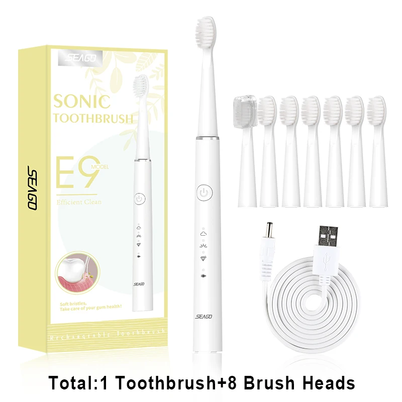 SEAGO Electric Toothbrush Sonic Rechargeable Travel Waterproof Electronic Tooth 8 Brushes Soft Replacement Heads For Adult Gift
SEAGO Electric Toothbrush Sonic Rechargeable Travel Waterproof Electronic Tooth 8 Brushes Soft Replacement Heads For Adult Gift