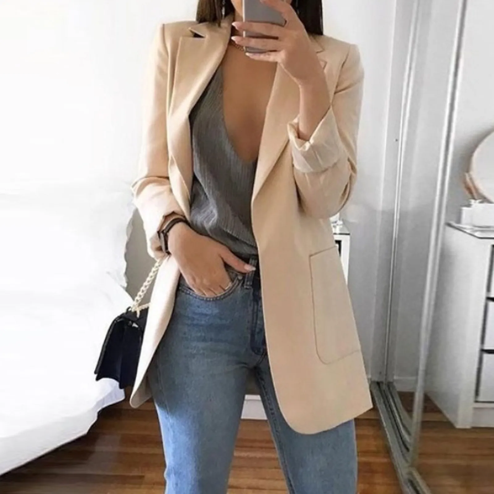 2021 new Fashion Clothing Tailored Woman Blazer Solid Outwear Spring Long Sleeve Coat Pockets Cardigan Formal Suit Coat
2021 new Fashion Clothing Tailored Woman Blazer Solid Outwear Spring Long Sleeve Coat Pockets Cardigan Formal Suit Coat