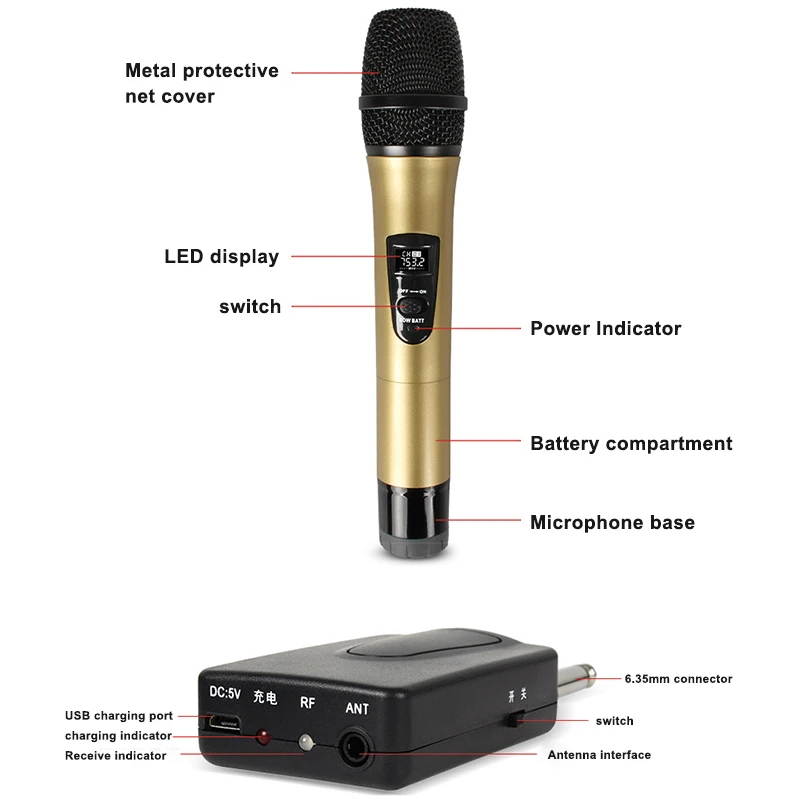 Wireless Microphone Handheld Dynamic Vocal Microphone Voice Amplifier for PC Compter 2-in-1 DQ-Drop
Wireless Microphone Handheld Dynamic Vocal Microphone Voice Amplifier for PC Compter 2-in-1 DQ-Drop