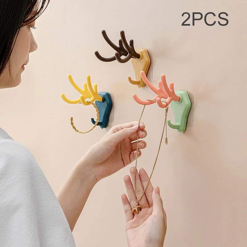 2pcs Hanging Hooks Cute Animal Antler Door Wall-mounted Multi-purpose Hanger Self Adhesive Key Clothes Rack Storage Organizer
2pcs Hanging Hooks Cute Animal Antler Door Wall-mounted Multi-purpose Hanger Self Adhesive Key Clothes Rack Storage Organizer