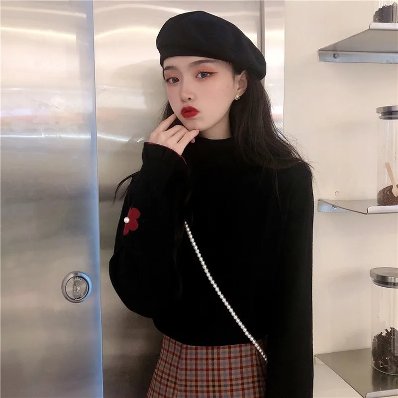 Women Pullovers Solid All-match Turtleneck Knitted Sweater Floral Pattern Korean Preppy Style Slim Leisure Student Outwear Chic
Women Pullovers Solid All-match Turtleneck Knitted Sweater Floral Pattern Korean Preppy Style Slim Leisure Student Outwear Chic