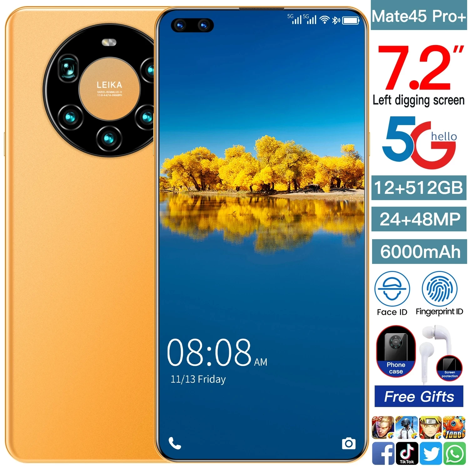 Mate45 Pro-teléfono inteligente versión Global, Smartphone con pantalla completa de 7,2 pulgadas, Octa Core, 5000mAh, 256GB + 8G
Mate45 Pro-teléfono inteligente versión Global, Smartphone con pantalla completa de 7,2 pulgadas, Octa Core, 5000mAh, 256GB + 8G