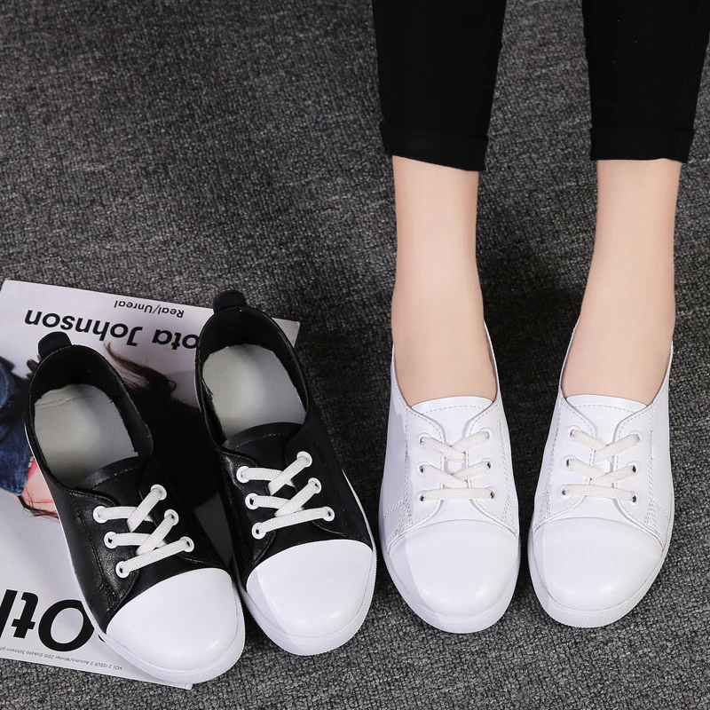 Women flats lace up white shoes sneakers women shoes genuine leather mom solid color casual loafers shoes woman tenis feminino
Women flats lace up white shoes sneakers women shoes genuine leather mom solid color casual loafers shoes woman tenis feminino