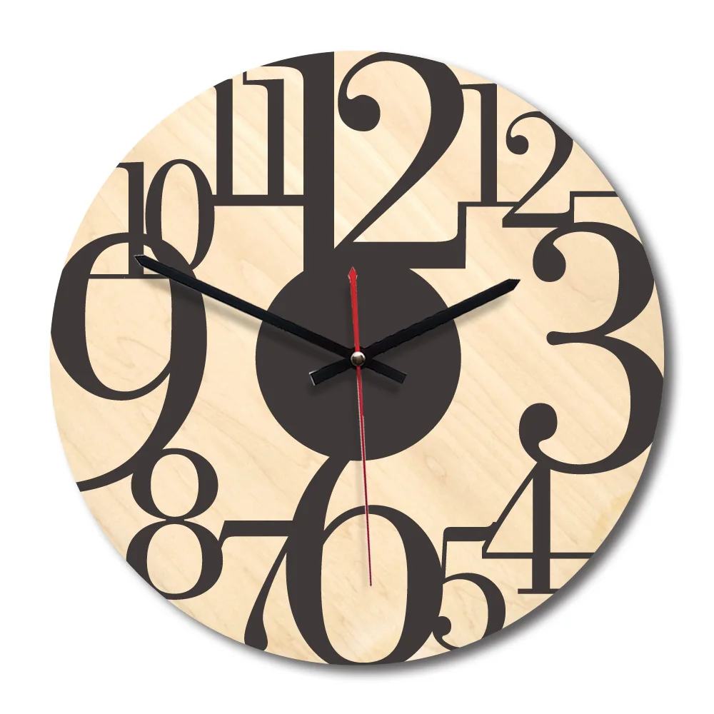 Фото М. Сверкающие деревянные настенные часы с цифрами круглые липа немой