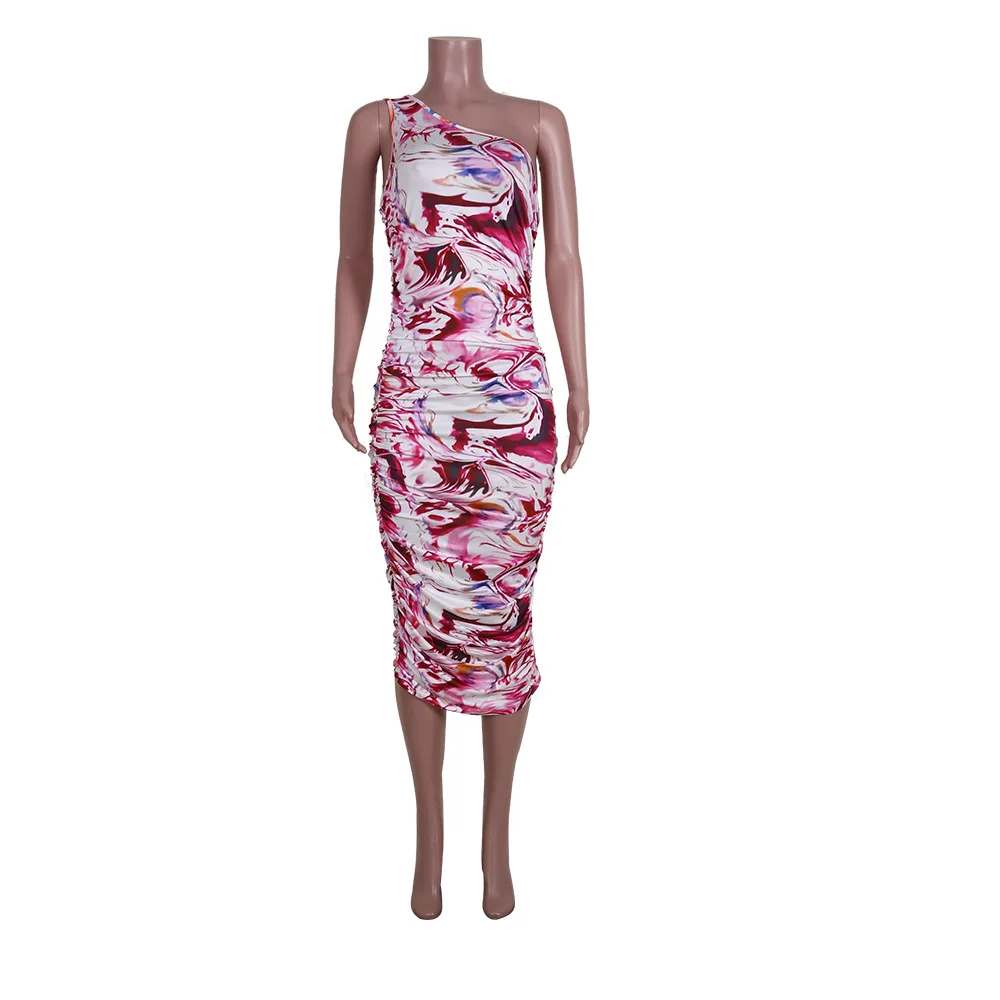 2021 Spring and Summer New Women's Elegant Dress Oblique Shoulder Printed Pleating Long
2021 Spring and Summer New Women's Elegant Dress Oblique Shoulder Printed Pleating Long