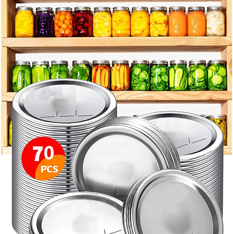 Regular Mouth Canning Lids 70 PCS Mason Jar Lids Food Grade Material Split-Type Metal Canning Jar Lids BPA Free Airtight Leak 
Regular Mouth Canning Lids 70 PCS Mason Jar Lids Food Grade Material Split-Type Metal Canning Jar Lids BPA Free Airtight Leak