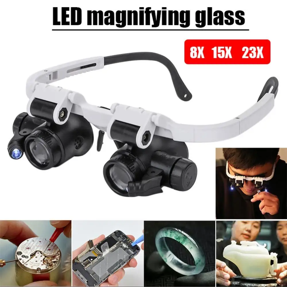 8X 23X LED Retractable Head-mounted Watch Maintenance Magnifying Glasses Double Eyes Magnifying Glasses with LED Light
8X 23X LED Retractable Head-mounted Watch Maintenance Magnifying Glasses Double Eyes Magnifying Glasses with LED Light