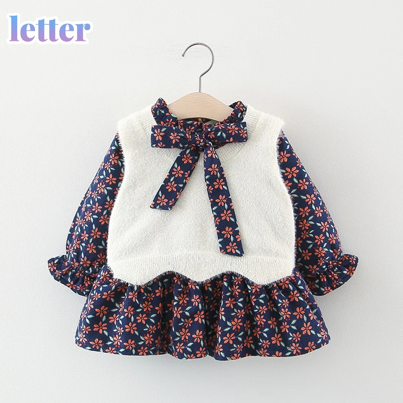 New Baby Girl Dress Winter Warm Fleece Inside Cloths Suit Bow Print Dresses With Knitting Vest 2pcs Set Infant Toddler Clothes
New Baby Girl Dress Winter Warm Fleece Inside Cloths Suit Bow Print Dresses With Knitting Vest 2pcs Set Infant Toddler Clothes