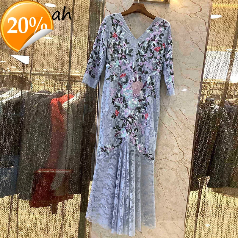 New 2021 Summer Women Fashion Designer Party Long dress Half shell embroidery Top Elegant thin Women Mermaid dresses
New 2021 Summer Women Fashion Designer Party Long dress Half shell embroidery Top Elegant thin Women Mermaid dresses