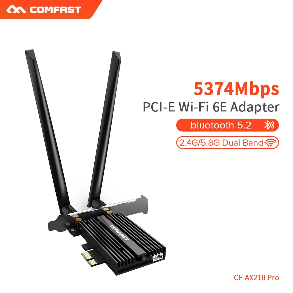 CF-AX210 PRO 5374Mbps Беспроводная настольная PCI-e для Intel AX210 NGW карта 802.11ax BT5.2 PCI Express WiFi 6E сетевая карта для Win10
CF-AX210 PRO 5374Mbps Беспроводная настольная PCI-e для Intel AX210 NGW карта 802.11ax BT5.2 PCI Express WiFi 6E сетевая карта для Win10