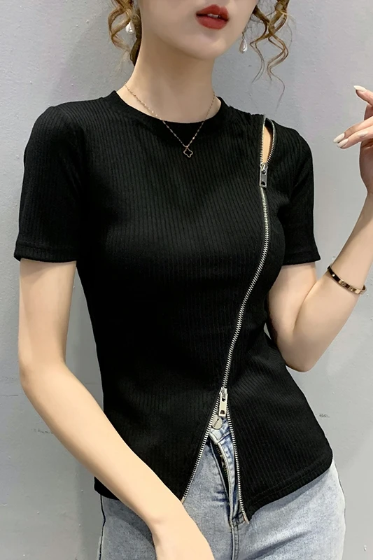 summer new Women short Sleeve zipper T Shirt Women Fashion Tops Casual Slim O collar Woman T Shirts tops ladies tops 2021 
summer new Women short Sleeve zipper T Shirt Women Fashion Tops Casual Slim O collar Woman T Shirts tops ladies tops 2021