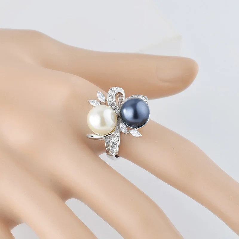 SINLEERY винтажное серебряное кольцо с цветком из циркония двухцветное жемчугом для