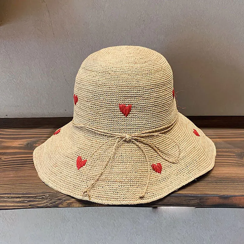 Fashion Raffia Sun Hat Female Summer Hand-woven Heart-shaped Embroidery Bucket Hat Beach Anti-UV Korean Foldable Casual Cape Cap
Fashion Raffia Sun Hat Female Summer Hand-woven Heart-shaped Embroidery Bucket Hat Beach Anti-UV Korean Foldable Casual Cape Cap