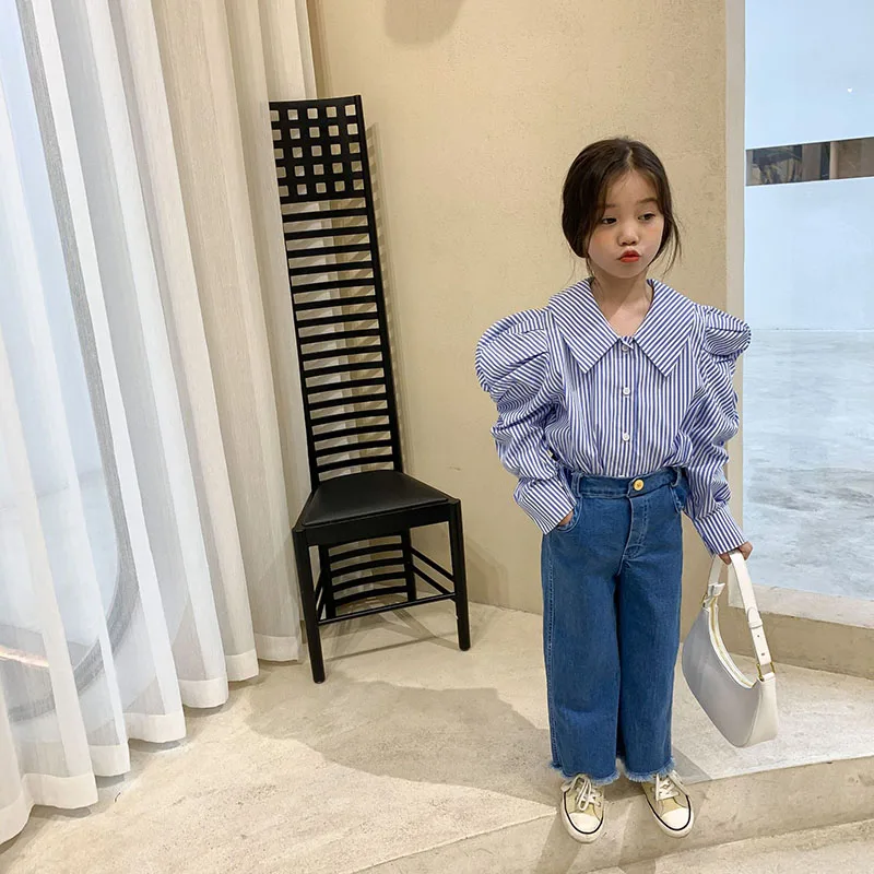 2021 spring new children's clothing girl's European and American fashion leg sleeve shirt Stripe Shirt 2-106 
2021 spring new children's clothing girl's European and American fashion leg sleeve shirt Stripe Shirt 2-106