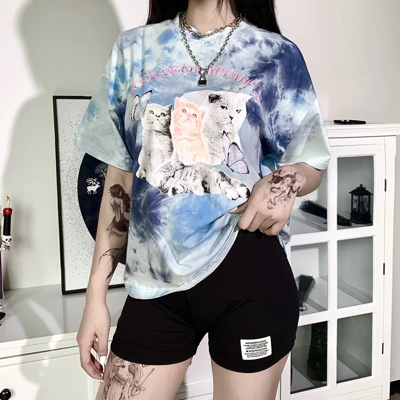 GothGirl Harajuku Ins футболка Женские варенка с принтом "кошки" с коротким рукавом Свободная одежда Tumblr в готическом стиле, уличная гранж-панк топы, ф...
GothGirl Harajuku Ins футболка Женские варенка с принтом "кошки" с коротким рукавом Свободная одежда Tumblr в готическом стиле, уличная гранж-панк топы, ф...