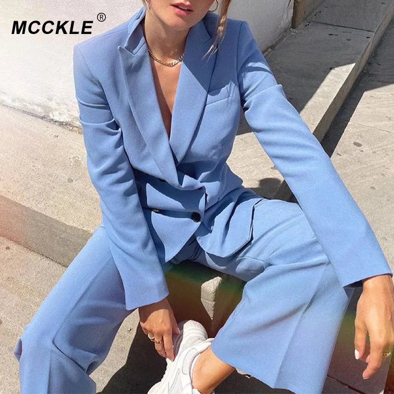 Women's Blue Blazer 2 Piece Suits Double Breasted Long Sleeve Blazers Wide Leg Straight Pant Set Elegant Casual Autumn New Suit
Women's Blue Blazer 2 Piece Suits Double Breasted Long Sleeve Blazers Wide Leg Straight Pant Set Elegant Casual Autumn New Suit