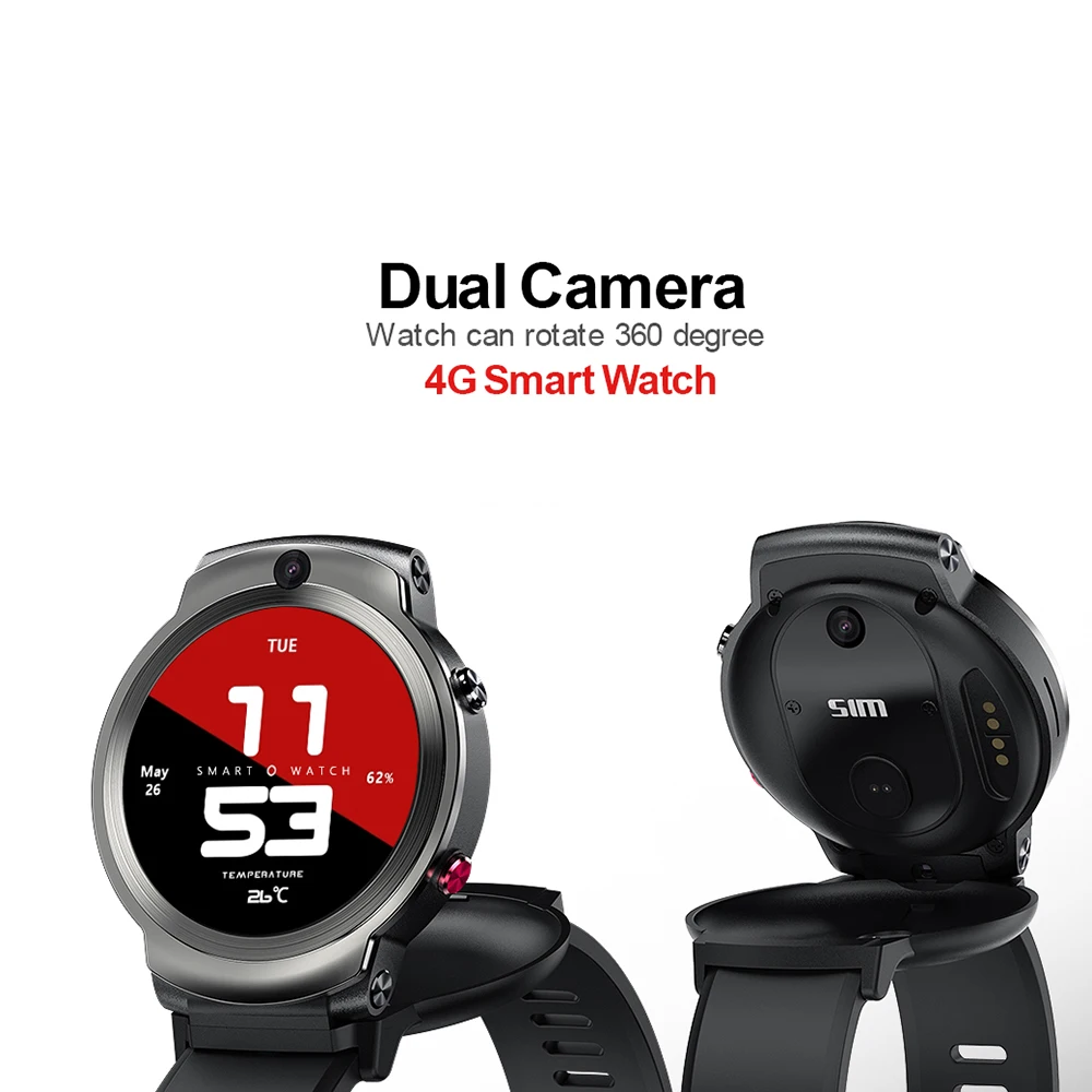 Смарт-часы DM28 мужские с функцией распознавания лица Android 360 дюйма GPS Wi-Fi 4G SIM-карта |