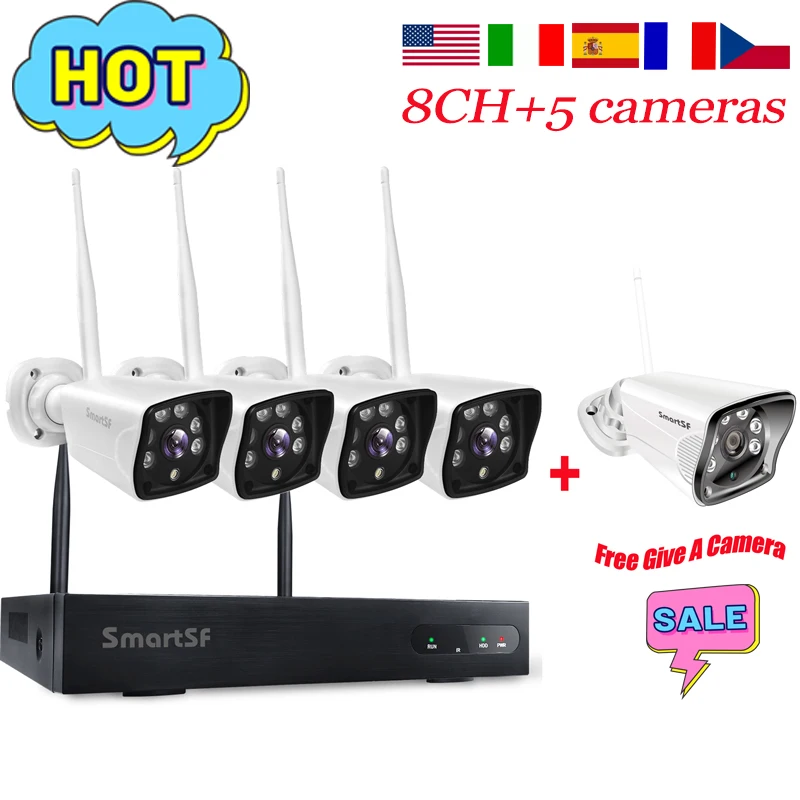 SmartSF 8CH CCTV Camera System Wireless 5pcs 1080P wifi IP Camera Outdoor Home Security Video Surveillance camera kit
SmartSF 8CH CCTV Camera System Wireless 5pcs 1080P wifi IP Camera Outdoor Home Security Video Surveillance camera kit