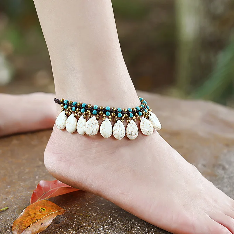 

Bohemian Style Simple Fashion Bells Semi-precious Stones Women's Anklets Hand-woven Retro Beach Vacation Sexy Women's Anklets
