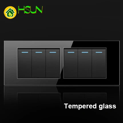 

US Tempered Glass Black 118 Type Switch Socket 1/2/3/4/5/6/7/8 Gang 2 Way Switch Real Glass Panel LED Guide Light Mounting Box