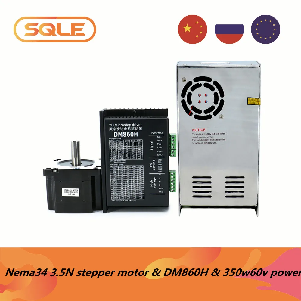 Шаговый двигатель с открытым контуром Nema34 86HS65-4004A14-B35 3.5Nm 4A с 14 мм валом и микрошаговым драйвером DM860H и блоком питания 350W60V5.8A
Шаговый двигатель с открытым контуром Nema34 86HS65-4004A14-B35 3.5Nm 4A с 14 мм валом и микрошаговым драйвером DM860H и блоком питания 350W60V5.8A