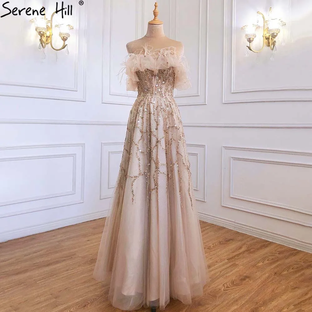 Serene Hill Arabia серые Сексуальные вечерние платья трапециевидной формы 2022 с бисером и
