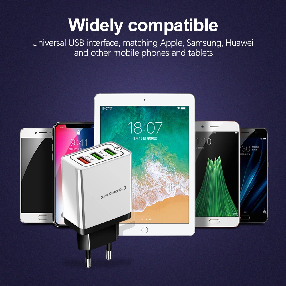 Quick Charge 3.0 USB Charger for Samsung S9 S10 Xiaomi Huawei 5V 3A Fast Charging 3 Ports Phone For iphone 11 XR XS | Мобильные