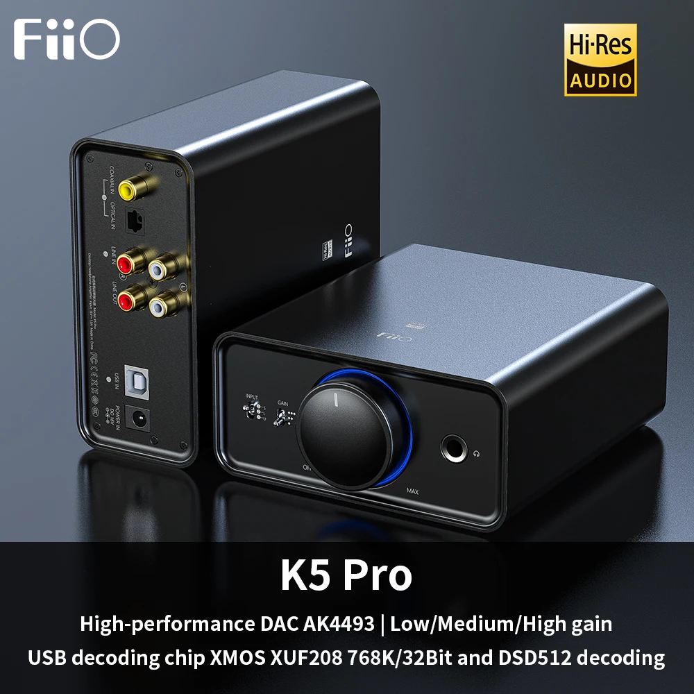 

FiiO K5 Pro HiFi Headphone Amplifier USB DAC AMP AK4493EQ 768K/32Bit DSD Decoding Deskstop PCM DAC COAX RCA Input