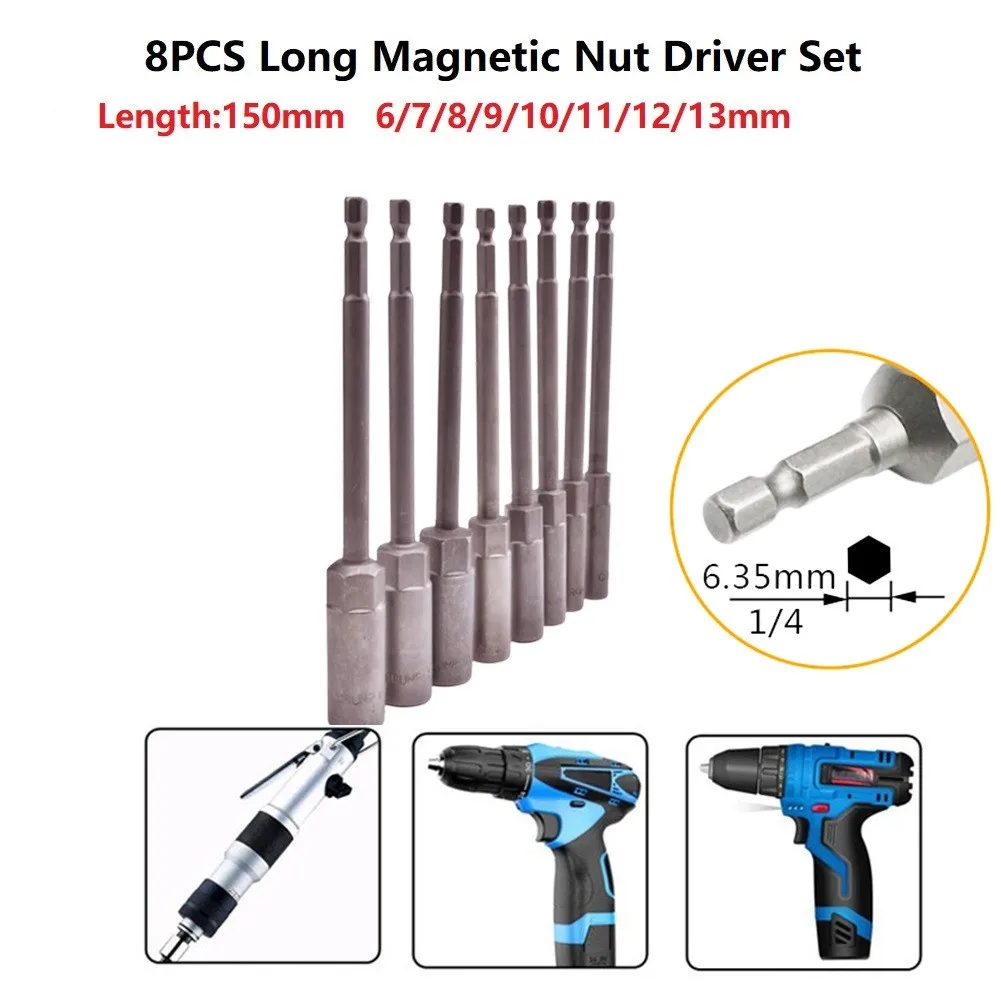 8Pcs 150mm Extension Impact Drill Bar Wrench Socket Adapter Magnetic Nut Driver Power Tool Impact Socket 6-13MM High Quality
8Pcs 150mm Extension Impact Drill Bar Wrench Socket Adapter Magnetic Nut Driver Power Tool Impact Socket 6-13MM High Quality