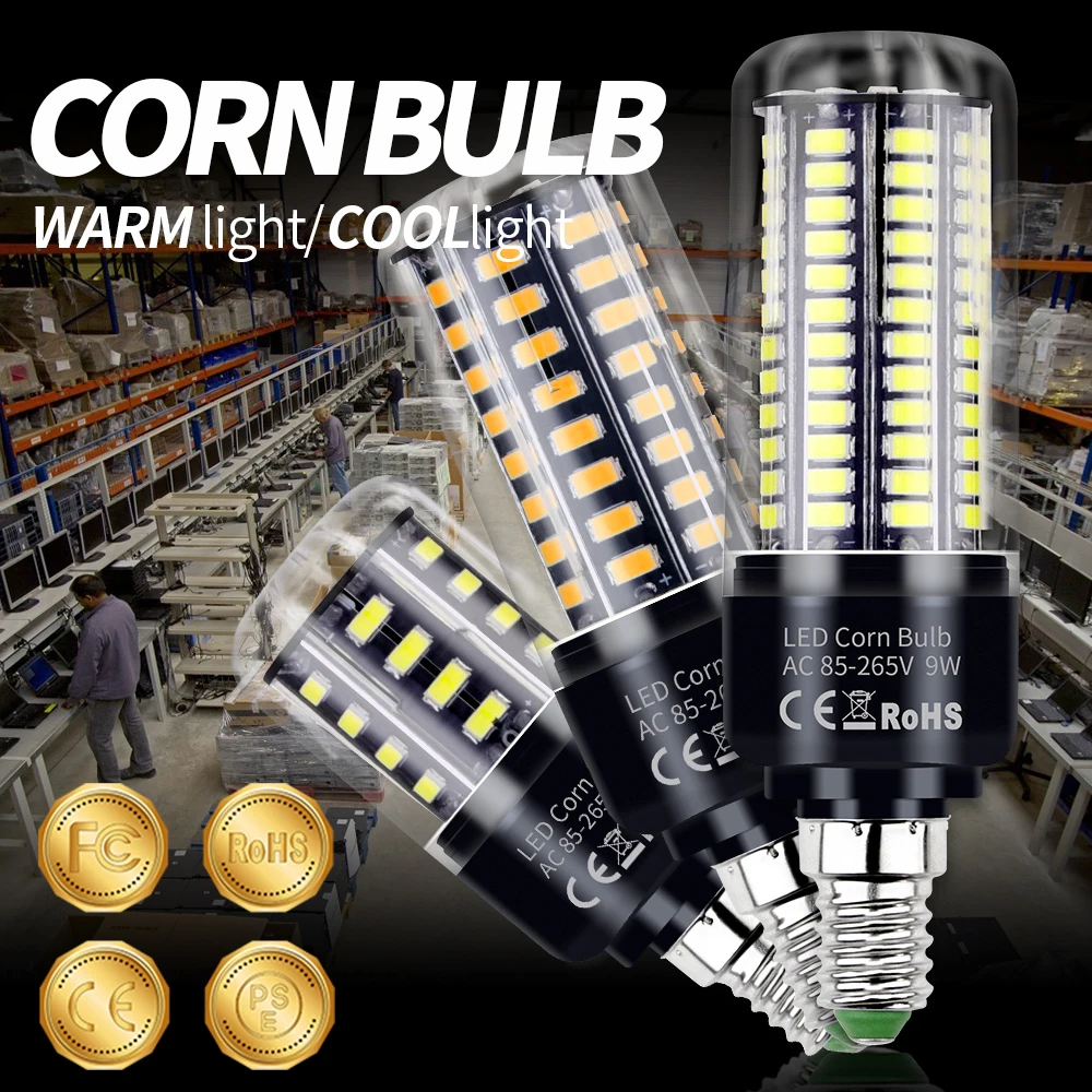 

85-265V E14 Corn Bulb E27 LED Lamps 220V B22 Lights High Power 3.5W 5W 7W 9W 12W 15W 20W SMD 5736 Lampada Led 110V No Flicker