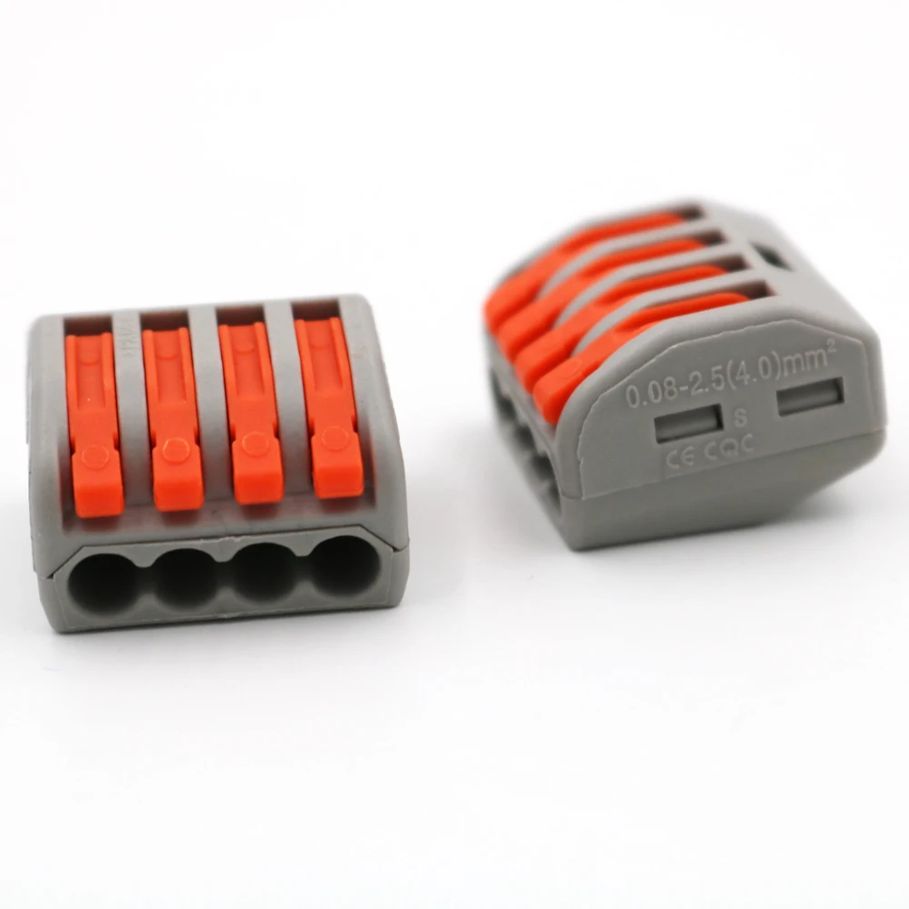 10pcs PT-214 4 pole Compact Wire Cable Wiring Connector Conductor Terminal Block With Lever 0.08-2.5mm2 Universal | Электроника
