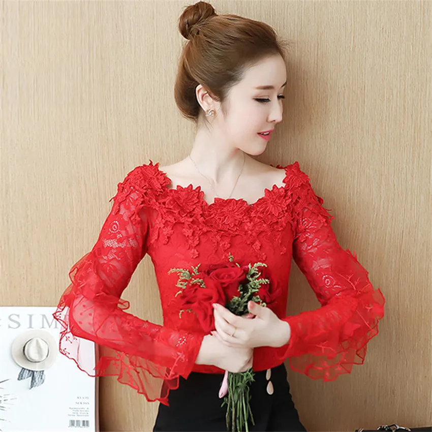 

2021 New Women Long Sleeve Floral Lace Blouse Elegant Summer Lady O-neck Mesh Blousas Embroidery Shirt Bottomings Pullovers 1491