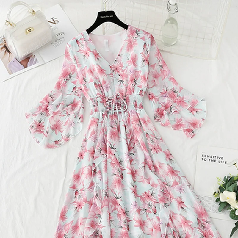 Blue Floral Print Boho Dress Women's Beach Short Sleeve Chiffon Dress Summer French Ruffles Party Long Dresses Sweet Vestidos
Blue Floral Print Boho Dress Women's Beach Short Sleeve Chiffon Dress Summer French Ruffles Party Long Dresses Sweet Vestidos