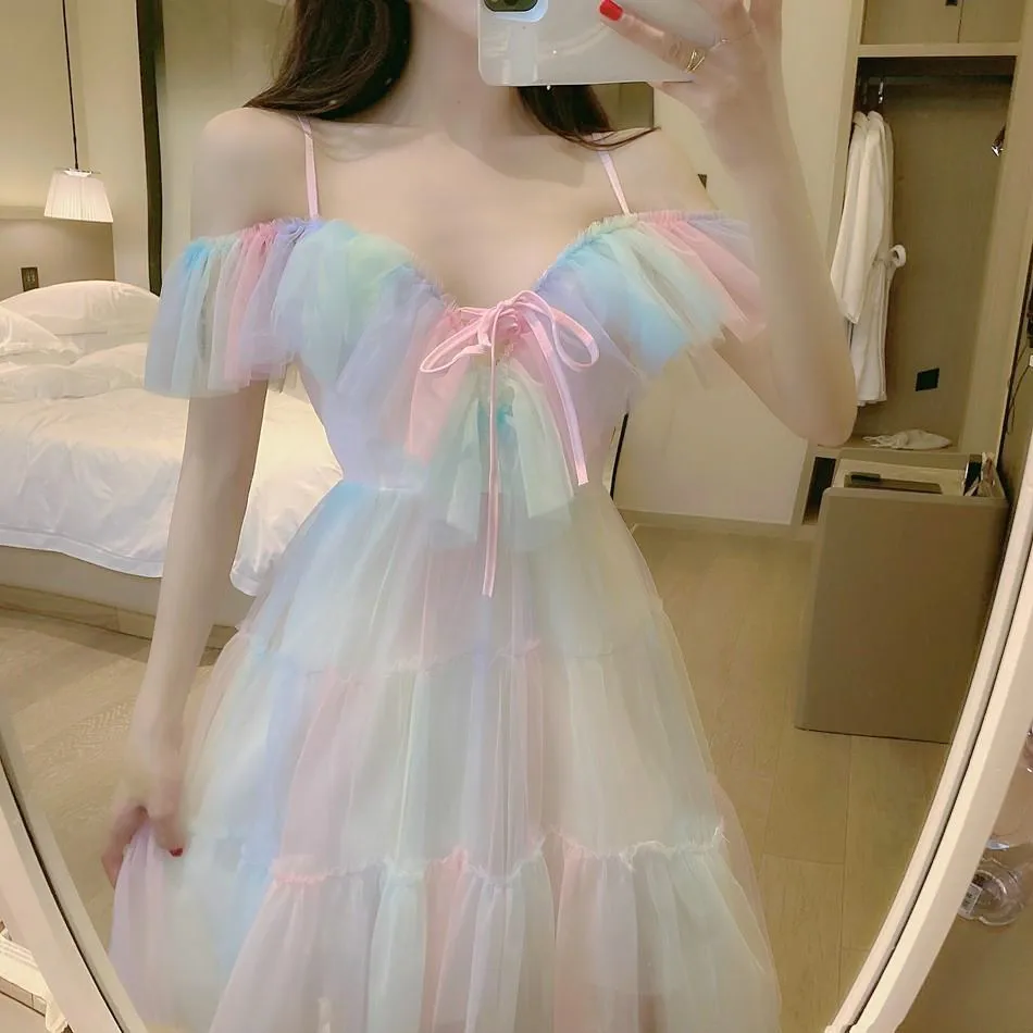 Rainbow Fairy Dress Women Elegant Sweet Party Dress Female Casual Sexy Patchwork Lace Chiffon Kawaii Dress Summer 2022 New
Rainbow Fairy Dress Women Elegant Sweet Party Dress Female Casual Sexy Patchwork Lace Chiffon Kawaii Dress Summer 2022 New