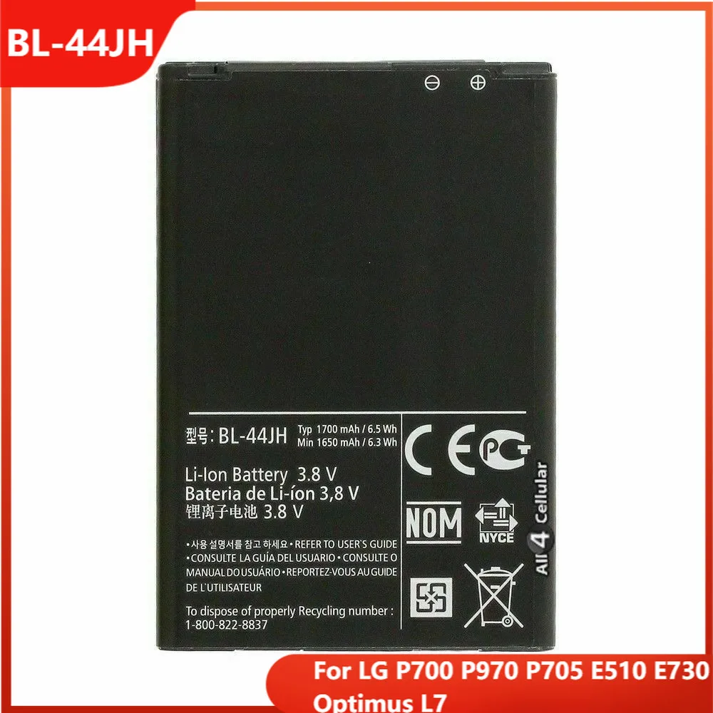 

Original Phone Battery BL-44JH For LG P700 P970 P705 E510 E730 Optimus L7 BL-44JH Replacement Rechargable Batteries 1700mAh