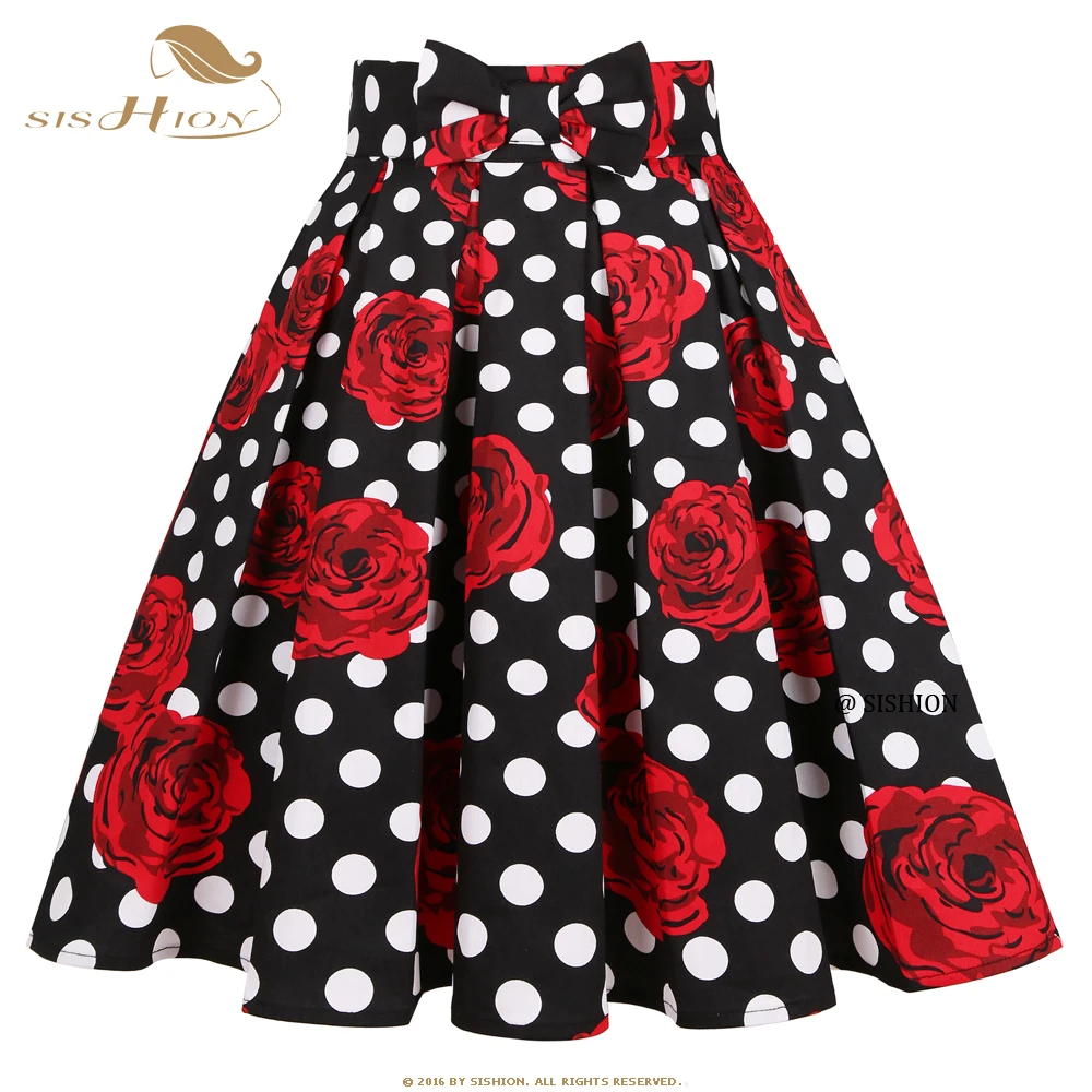 

SISHION 2021 New Rose Printed Polka Dots Y2K Skirt SS0012 Harajuku Jupe Femme Vintage Cotton Women Summer Skater Pleated Skirt