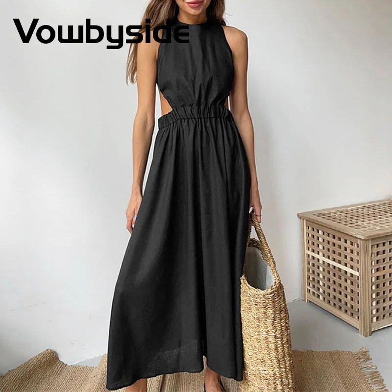 Solid Black Sexy Backless Maxi Dress Women Sleeveless Summer Dress
Solid Black Sexy Backless Maxi Dress Women Sleeveless Summer Dress