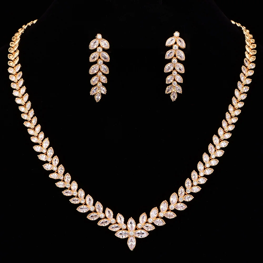 

Vintage Cubic Zirconia Gold Wedding Necklace Set For Women Evening Party Jewelry Girlfriend Gift CZL-6030