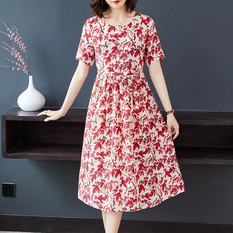 2021 Summer New Style Fashion Comfortable Party Holiday Mulberry Silk Floral Round Neck Short Sleeve Dress Woman Dress
2021 Summer New Style Fashion Comfortable Party Holiday Mulberry Silk Floral Round Neck Short Sleeve Dress Woman Dress