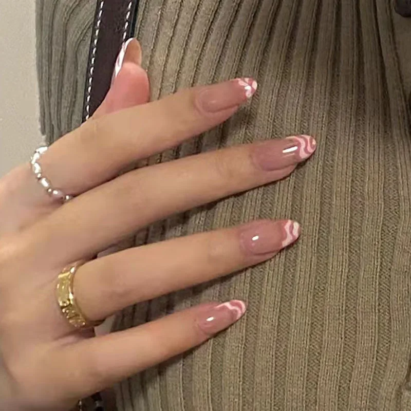 2021 24PCS Fake Nail Pink White Wave Decor Girls Long Paragraph Full Cover Fake Nail Tips Artificial Nails Art Patches
2021 24PCS Fake Nail Pink White Wave Decor Girls Long Paragraph Full Cover Fake Nail Tips Artificial Nails Art Patches